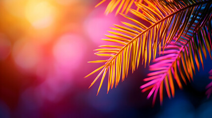 Fototapeta premium Vibrant Pink and Orange Palm Leaves in Warm Sunlight