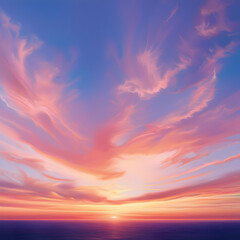 Obraz premium Vibrant Pink And Orange Sunset Over Calm Ocean