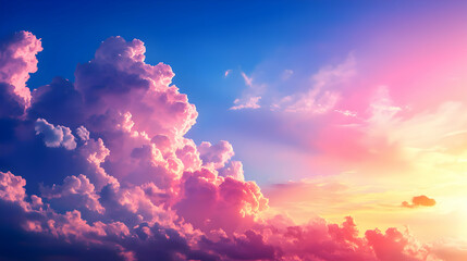 Vibrant Pink And Orange Sunset Sky With Fluffy Clouds