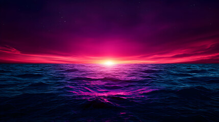 Obraz premium Vibrant Pink And Purple Sunset Over Dark Ocean