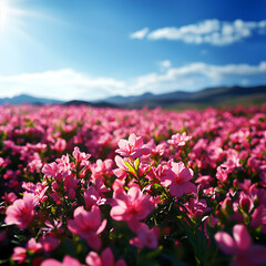Fototapeta premium Vibrant Pink Flower Field Under Sunny Sky