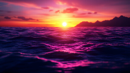 Obraz premium Vibrant Purple And Orange Sunset Over Ocean