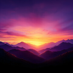 Fototapeta premium Vibrant Purple and Pink Sunset Over Mountain Range