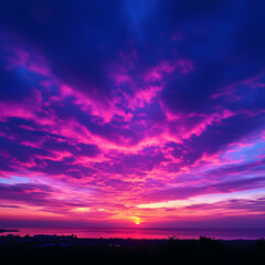 Vibrant Purple And Pink Sunset Over Ocean