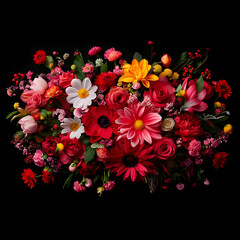 Vibrant Red And Pink Flower Arrangement On Black Background
