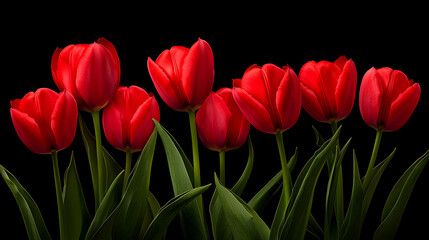 Fototapeta premium Vibrant Red Tulips Against Dark Background