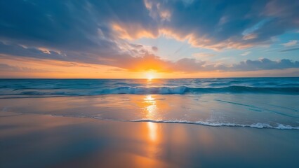 a sunrise on the water with sunlight coming from it's top left hand side