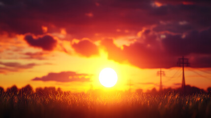 Fototapeta premium Vibrant Sunset Over a Field