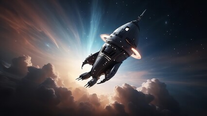 an image of an outer space spaceship in front of the sun and planets while it is flying toward the camera