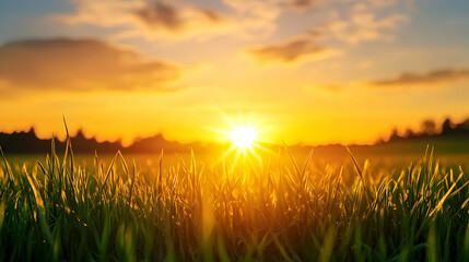 Vibrant Sunset over a Lush Green Field