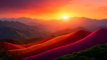 Vibrant Sunset Over Colorful Autumn Mountains