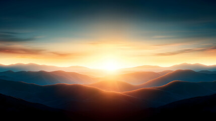 Vibrant Sunset Over Dark Mountain Range