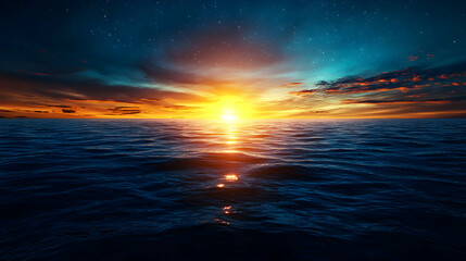 Obraz premium Vibrant Sunset Over Dark Ocean Water