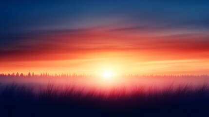 Obraz premium Vibrant Sunset over Foggy Field