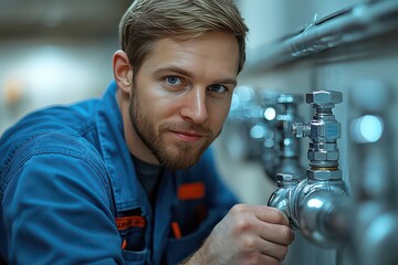 Skilled Male Technician Working on Industrial Pipeline Systems