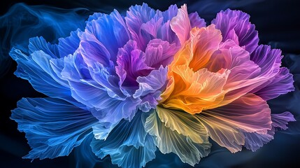 Abstract colorful flower, digital art, dark background, design element
