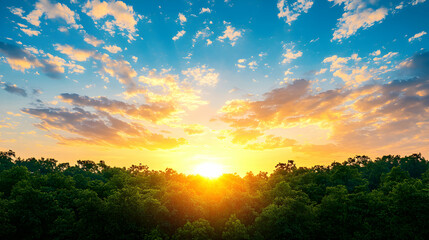 Fototapeta premium Vibrant Sunset Over Lush Green Trees