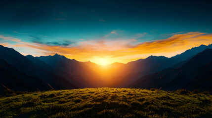 Obraz premium Vibrant Sunset Over Majestic Mountains