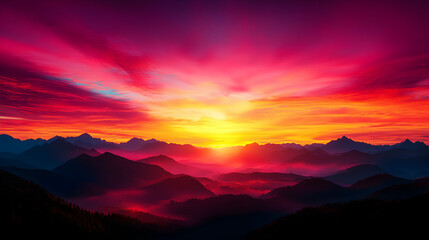 Obraz premium Vibrant Sunset Over Misty Mountains