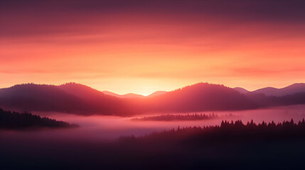 Fototapeta premium Vibrant Sunset Over Misty Mountains
