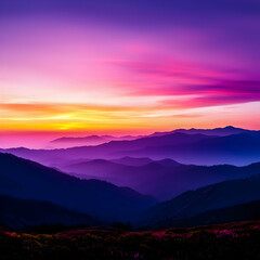Fototapeta premium Vibrant Sunset Over Purple Mountains