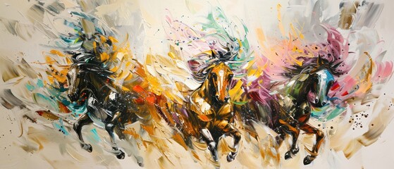 Ink painting stroke glitter on canvas artwork flow creativity oil large drop liquid horse gold brushing wallpaper art