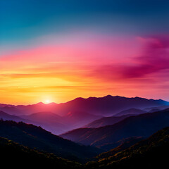 Vibrant Sunset Over Silhouetted Mountains