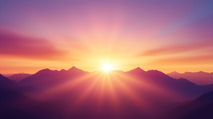 Fototapeta premium Vibrant Sunset Over Silhouetted Mountain Range