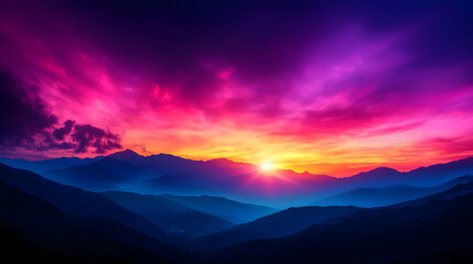 Vibrant Sunset Over Silhouetted Mountains