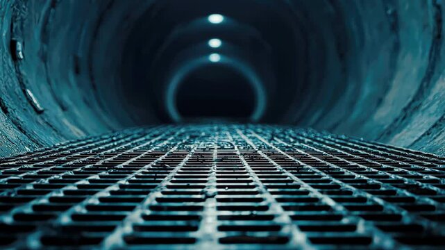 Dark Industrial Tunnel with Metal Grating and Mysterious Ambiance