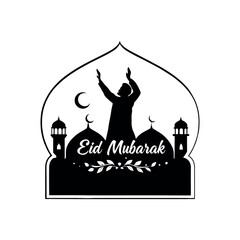  eid mubarak silhouette logo vector line art logo design