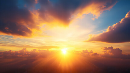 Fototapeta premium Vibrant Sunset Sky with Golden Rays