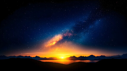 Fototapeta premium Vibrant Sunset with Starry Milky Way Galaxy