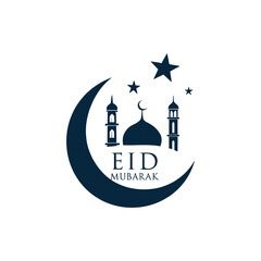  eid mubarak silhouette logo vector line art logo design