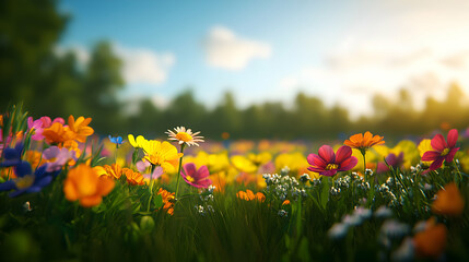Fototapeta premium Vibrant Wildflower Meadow in Sunlight