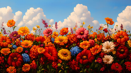 Vibrant Wildflower Meadow Under a Sunny Sky