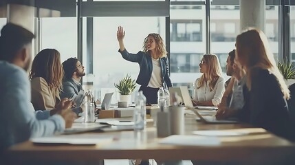 Businesswoman Leading Team Meeting, Brainstorming Ideas