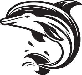 Silhouette vector of a dolphin jumping gracefully over waves. Perfect for marine-themed designs, logos, tattoos, and ocean-related projects.