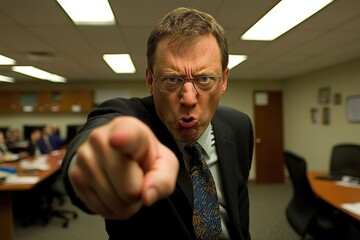 Naklejka premium Businessman in Suit Expressing Anger in Office Environment
