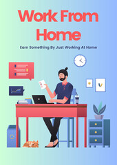 Productive Home Office Workspace with Laptop and Office Supplies