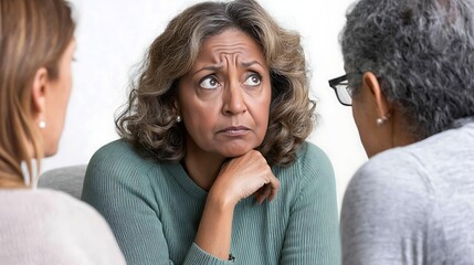 Mature Woman Listening to Concerned Friends