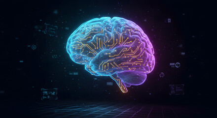 Obraz premium Futuristic Digital Brain with Neural Network Circuitry