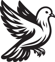 Silhouette vector of a dove in flight with wings spread. Perfect for peace symbols, wedding designs, religious themes, logos, and nature-inspired projects.