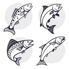 Set of Colorful Fish icon in Drawn Fishing Style