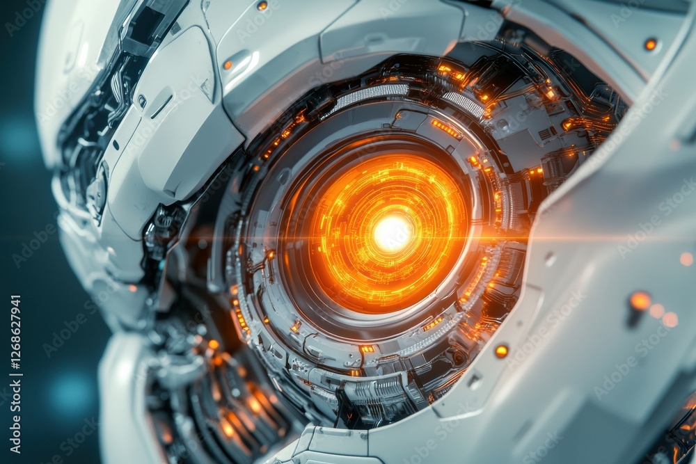 Aufkleber Close up view of a robotic eye glowing with soft illumination amidst intricate circuitry. Generative AI