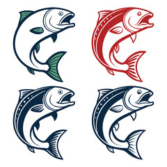 Set of Colorful Fish icon in Drawn Fishing Style