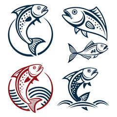 Naklejka premium Set of Colorful Fish icon in Drawn Fishing Style