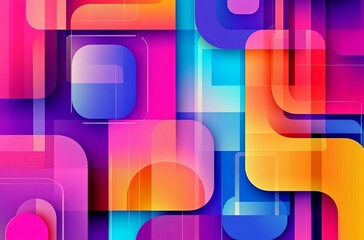 Fototapeta premium Colorful vector background with abstract shapes and gradients in vibrant colors. Abstract geometric pattern with rounded squares, lines, and circles. Bright color palette for design elements.