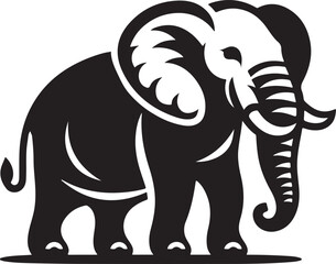 Silhouette vector of an elephant standing with trunk raised. Perfect for wildlife designs, zoo logos, nature icons, safari themes, and animal conservation projects.