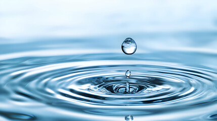 Water Drop Falling Creating Concentric Ripples on Blue Surface